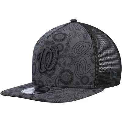 Men's New Era Black Washington Nationals Repeat A-Frame 9FIFTY Trucker Snapback Hat