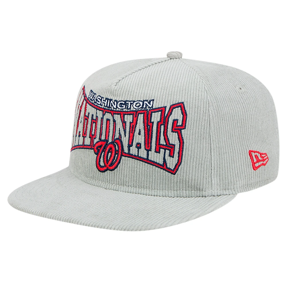 Casquette de golf à visière snapback en velours côtelé gris Washington Nationals New Era pour homme