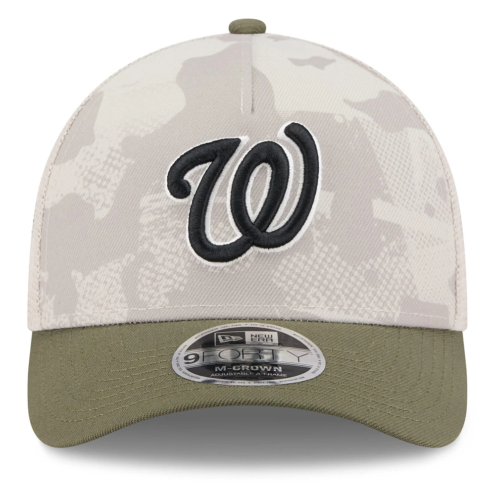 Men's New Era Light Beige/Olive Washington Nationals 2025 Armed Forces Day 9FORTY M-Crown A-Frame Adjustable Hat