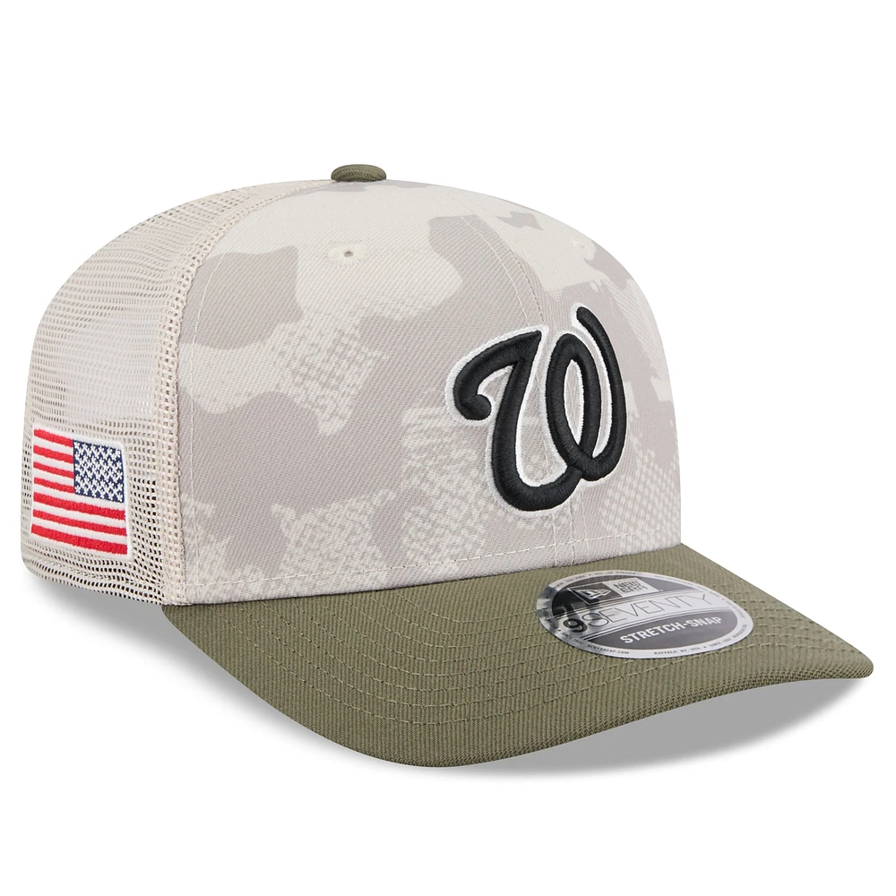 Men's New Era Light Beige/Olive Washington Nationals 2025 Armed Forces Day 9SEVENTY Stretch-Snap Hat