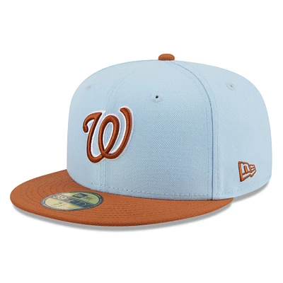 Casquette ajustée 59FIFTY basique bicolore New Era pour hommes, bleu clair/marron, Washington Nationals, couleur printanière