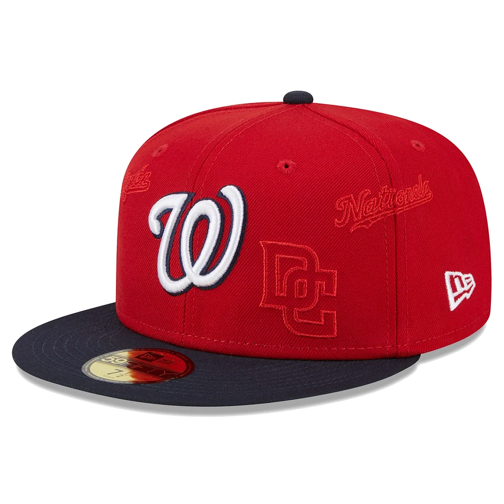 Casquette ajustée 59FIFTY à logo multiple des Washington Nationals New Era rouge/bleu marine pour hommes