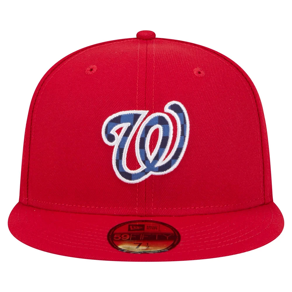 Men's New Era Red Washington Nationals Checkered Undervisor 59FIFTY Fitted Hat