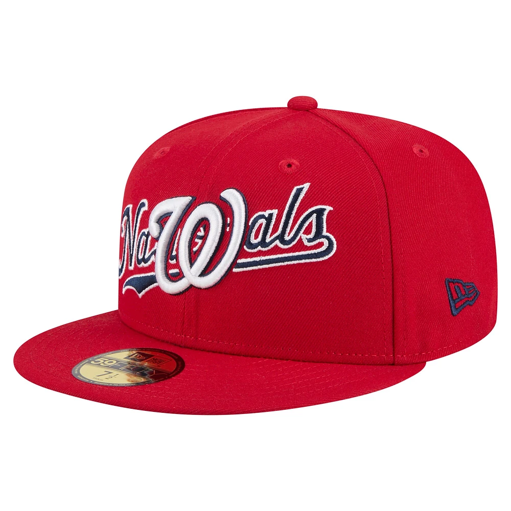 Casquette ajustée Overlap 59FIFTY rouge des Washington Nationals de New Era pour homme