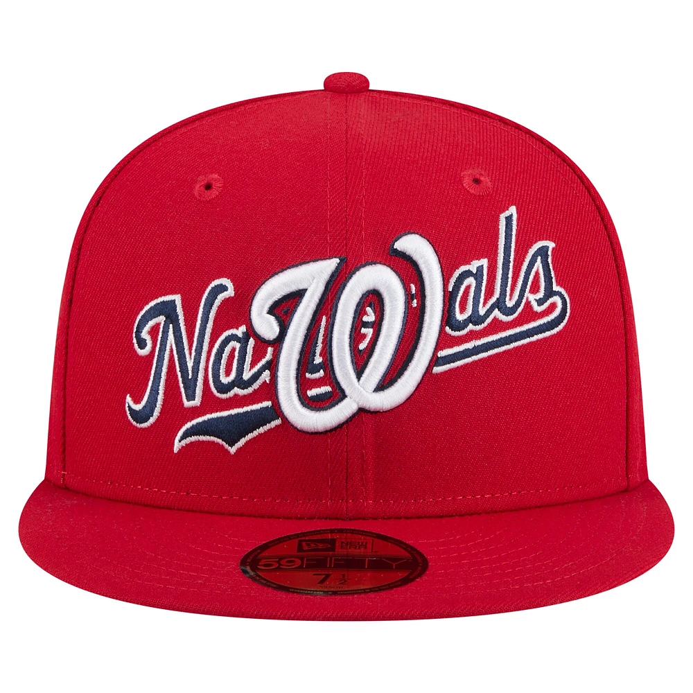 Casquette ajustée Overlap 59FIFTY rouge des Washington Nationals de New Era pour homme