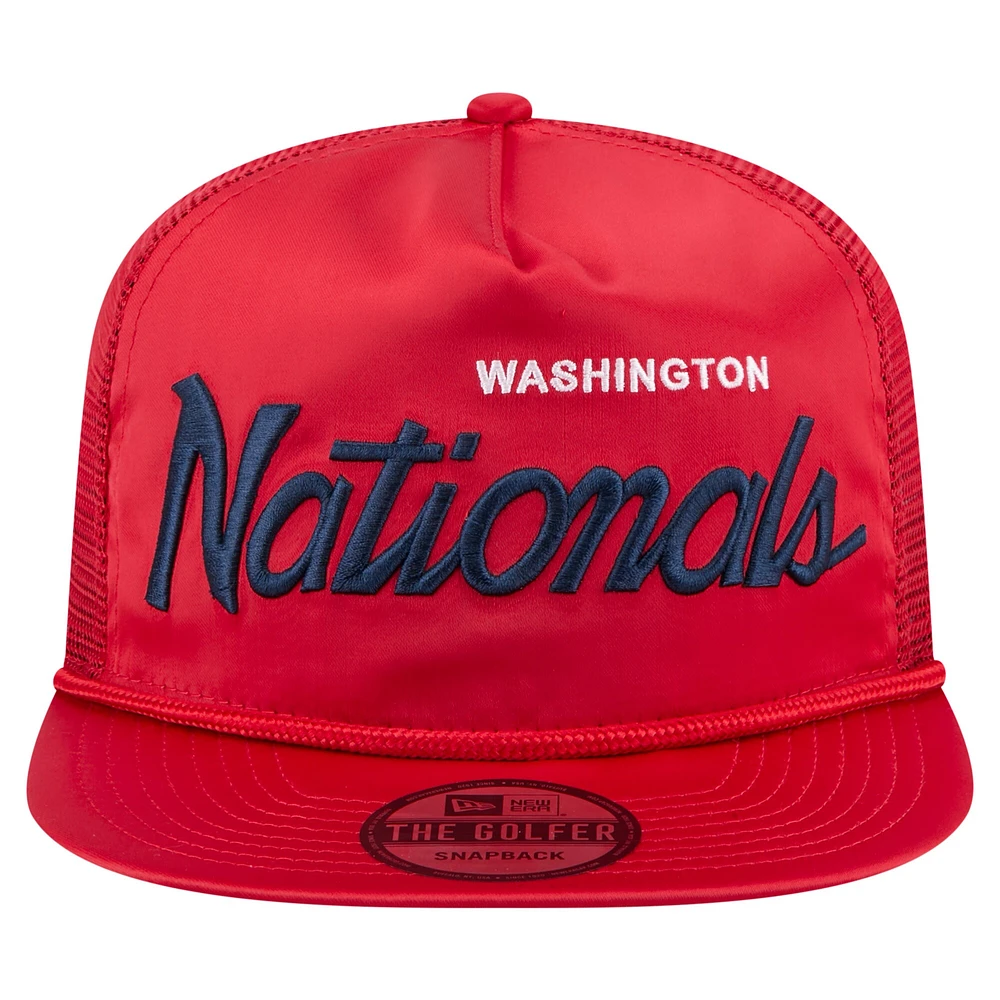 Men's New Era Red Washington Nationals Retro Satin Script Golfer Adjustable Hat