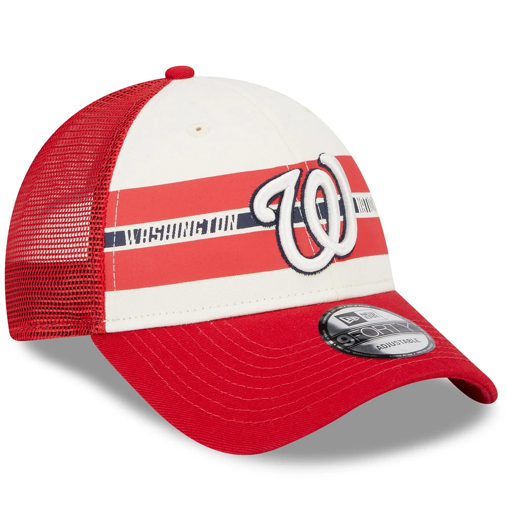 Men's New Era White/Red Washington Nationals Team Stripe Trucker 9FORTY Snapback Hat