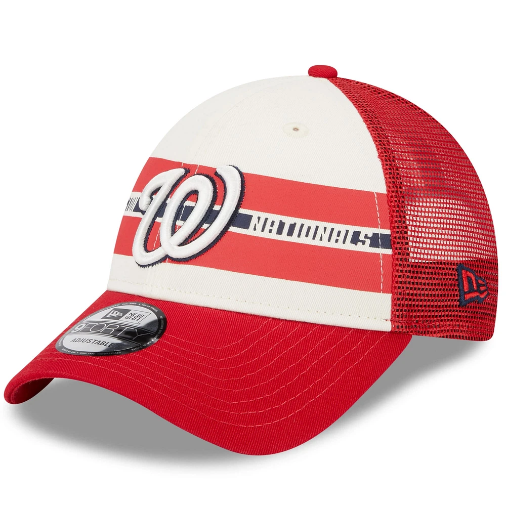 Men's New Era White/Red Washington Nationals Team Stripe Trucker 9FORTY Snapback Hat