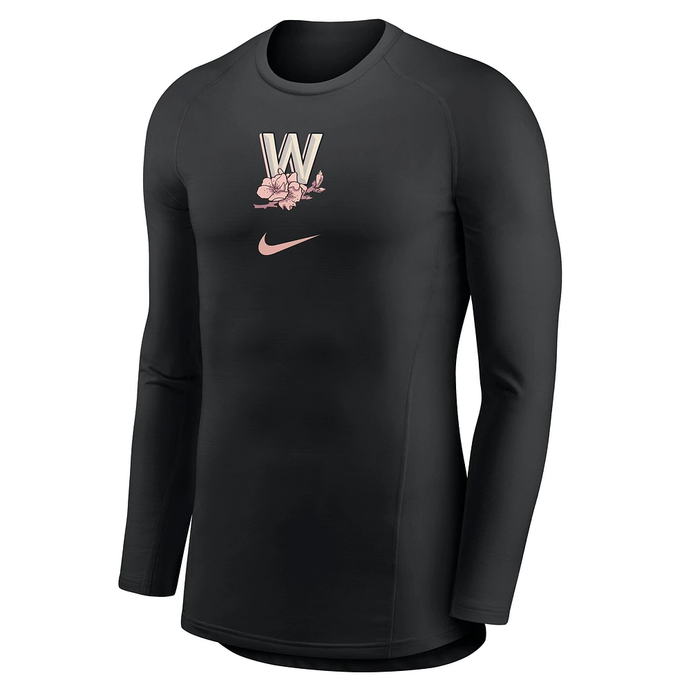 Men's Nike  Black Washington Nationals City Connect Base Layer Raglan Long Sleeve Performance T-Shirt