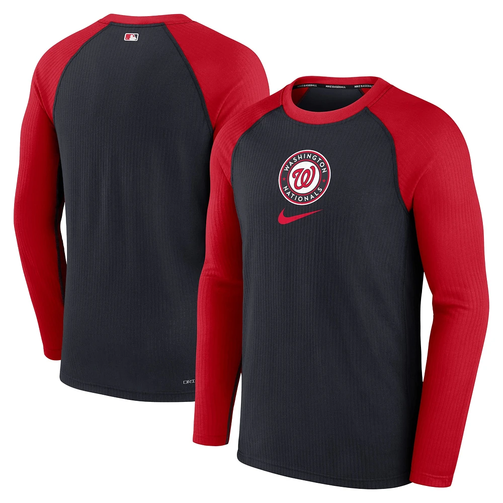 T-shirt à manches longues pour homme Nike Washington Nationals Authentic Collection Game Raglan Performance - Bleu marine