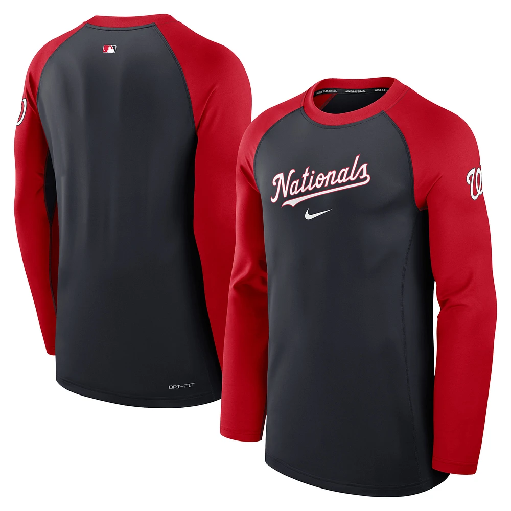 Men's Nike Navy Washington Nationals Authentic Collection Game Time Raglan Performance Long Sleeve T-Shirt