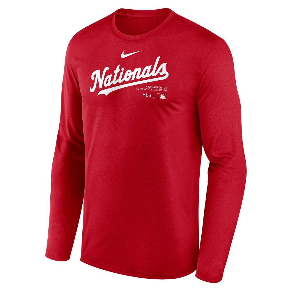 T-shirt à manches longues Nike Red Washington Nationals Authentic Collection Practice Performance pour homme