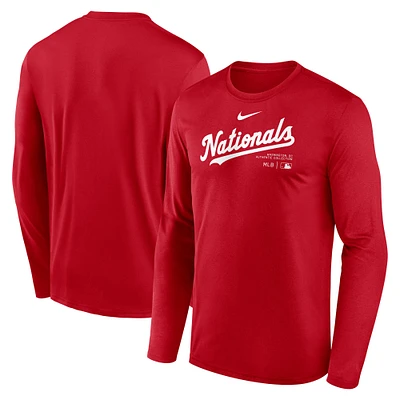 T-shirt à manches longues Nike Red Washington Nationals Authentic Collection Practice Performance pour homme