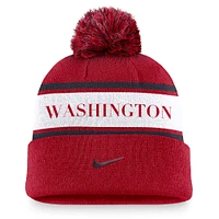 Bonnet en tricot à revers Nike Red Washington Nationals Team Stripe Peak pour hommes avec pompon