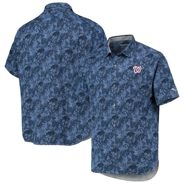 Chemise boutonnée Tommy Bahama Navy Washington Nationals Jungle Shade Silk Camp pour homme