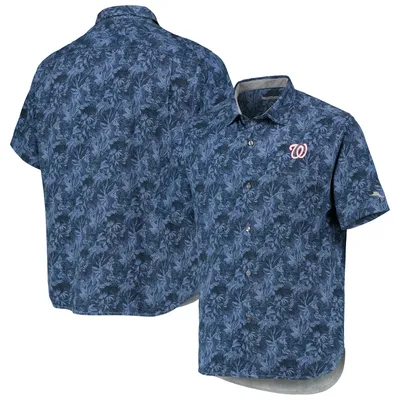 Washington Nationals Tommy Bahama Jungle Shade Silk Camp Button-Up Shirt - Navy