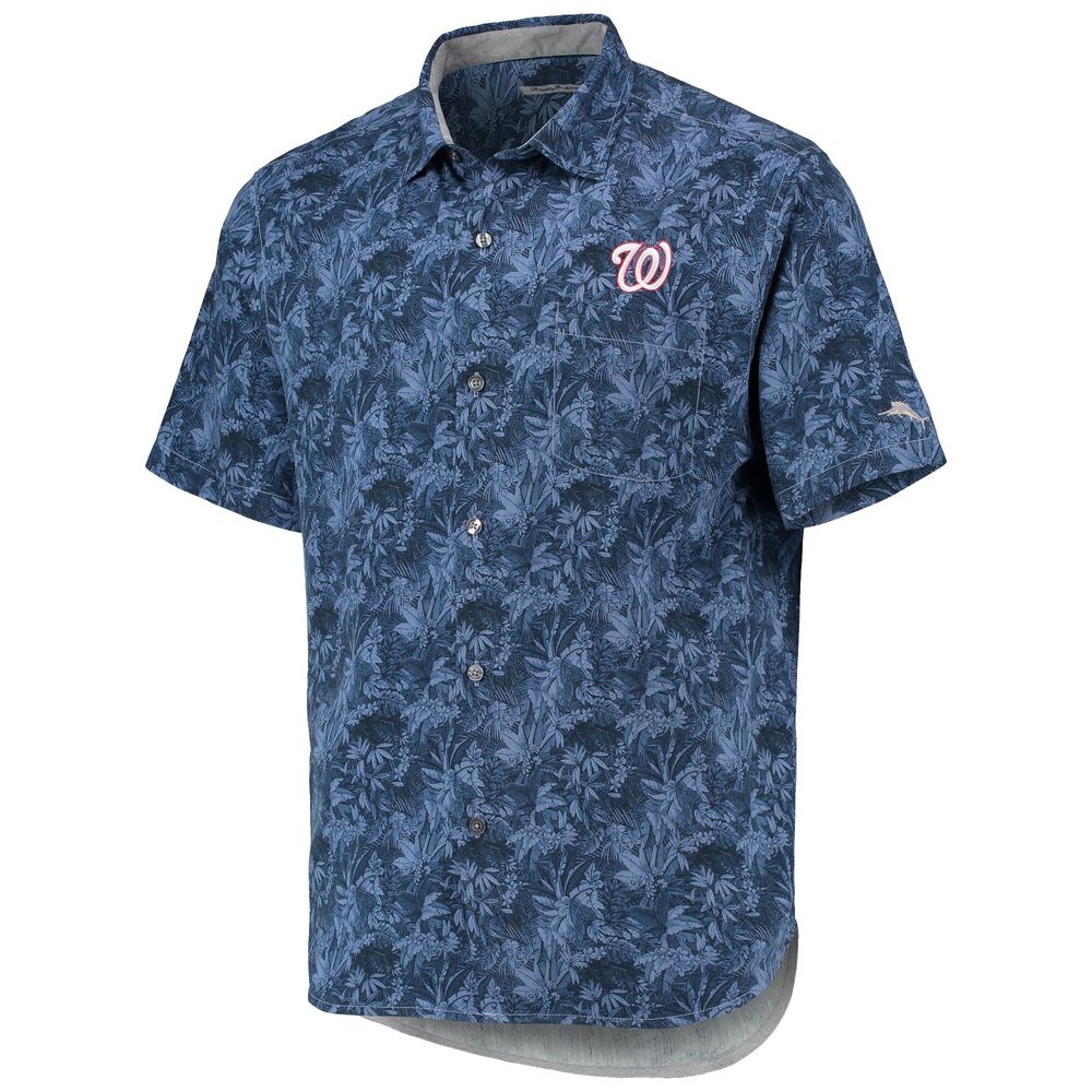 Men's Tommy Bahama Navy Washington Nationals Jungle Shade Silk Camp Button-Up Shirt