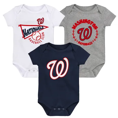 Lot de 3 bodys pour nouveau-nés et nourrissons bleu marine/blanc/gris chiné Washington Nationals Biggest Little Fan