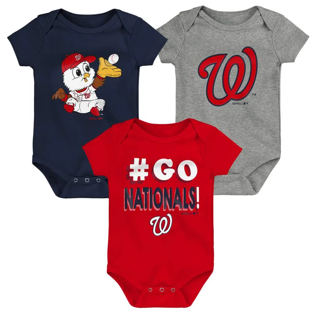 Lot de 3 bodys Born To Win pour nouveau-nés et nourrissons rouge/bleu marine/gris Washington Nationals