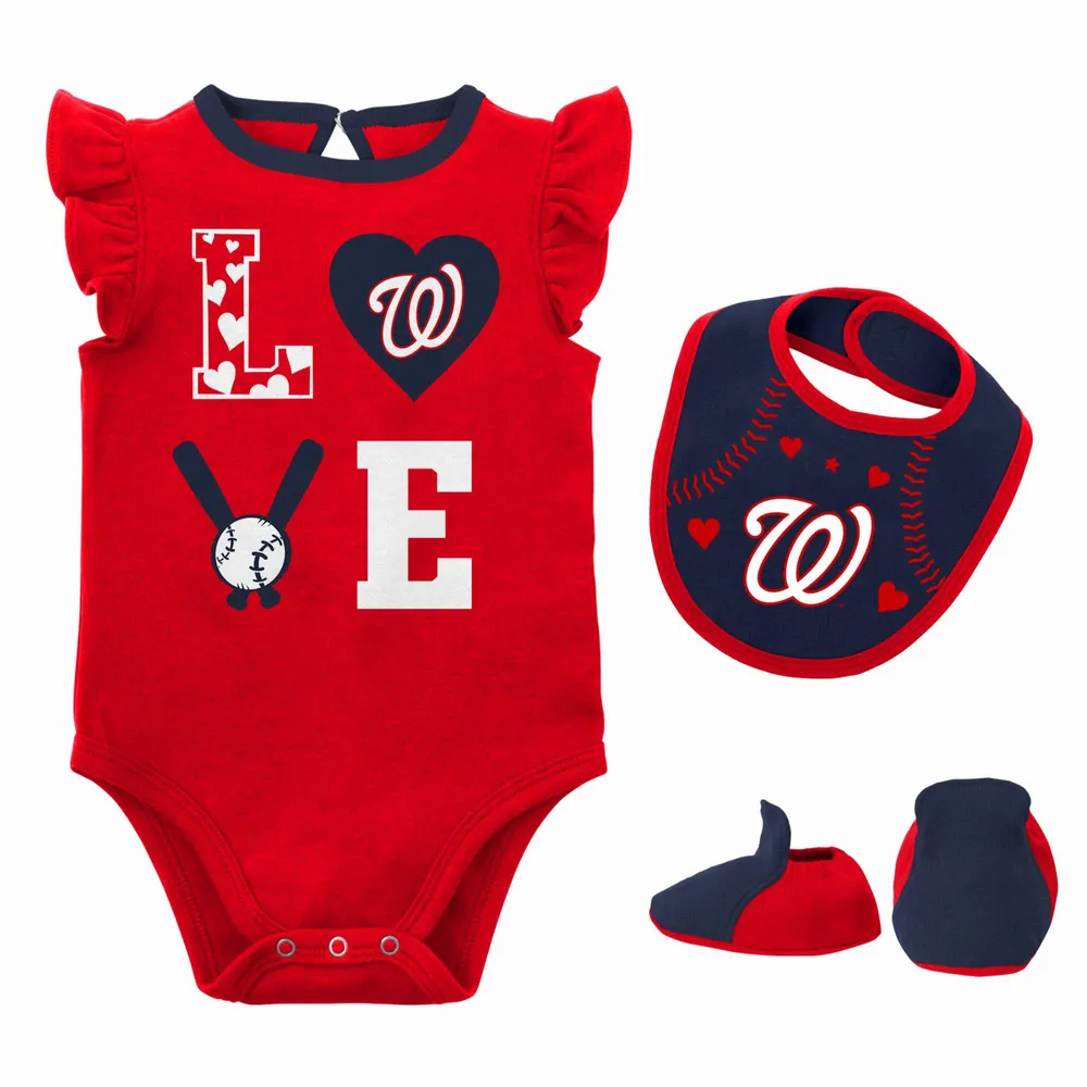 Ensemble de Body et chaussons pour nouveau-né bébé rouge/bleu marine Washington Nationals Love of Baseball Bib