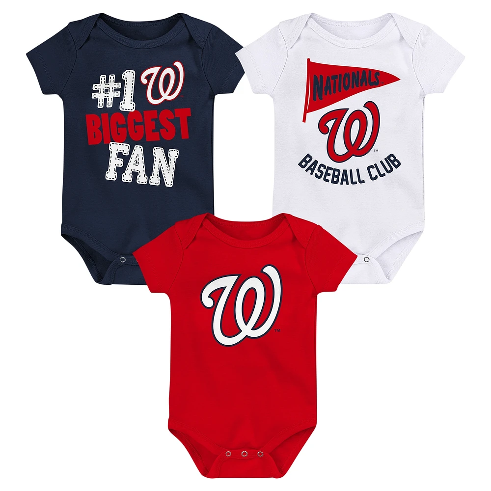 Ensemble de 3 bodies fanion pour nouveau-né et bébé des Washington Nationals