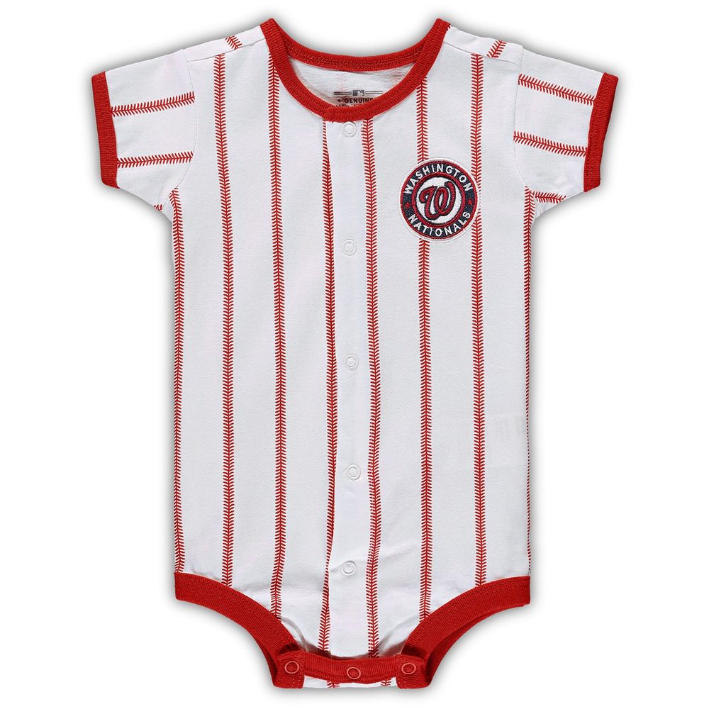 Newborn White/Red Washington Nationals Power Hitter Short Sleeve Bodysuit