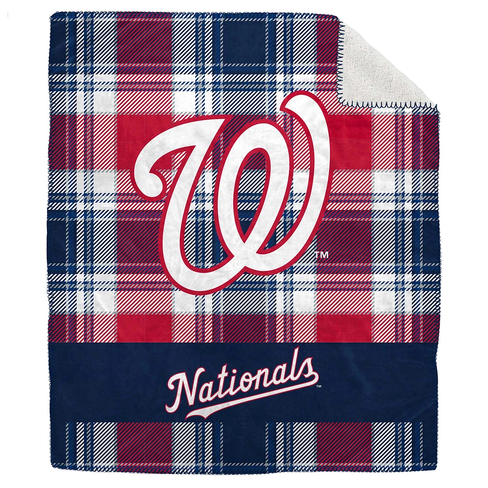 Couverture en peluche Sherpa en flanelle à carreaux Pegasus Washington Nationals 50 po x 60 po