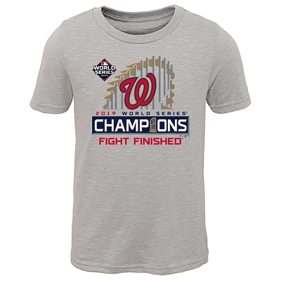 T-shirt gris des vestiaires champions de la série mondiale 2019 Nationals Washington fanatiques préscolaires