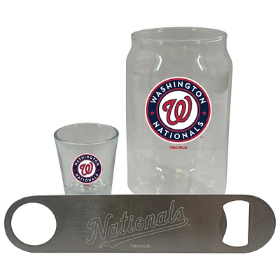 Ensemble de trois verres à bière Washington Nationals de The Memory Company, verre à liqueur de 2 oz et décapsuleur