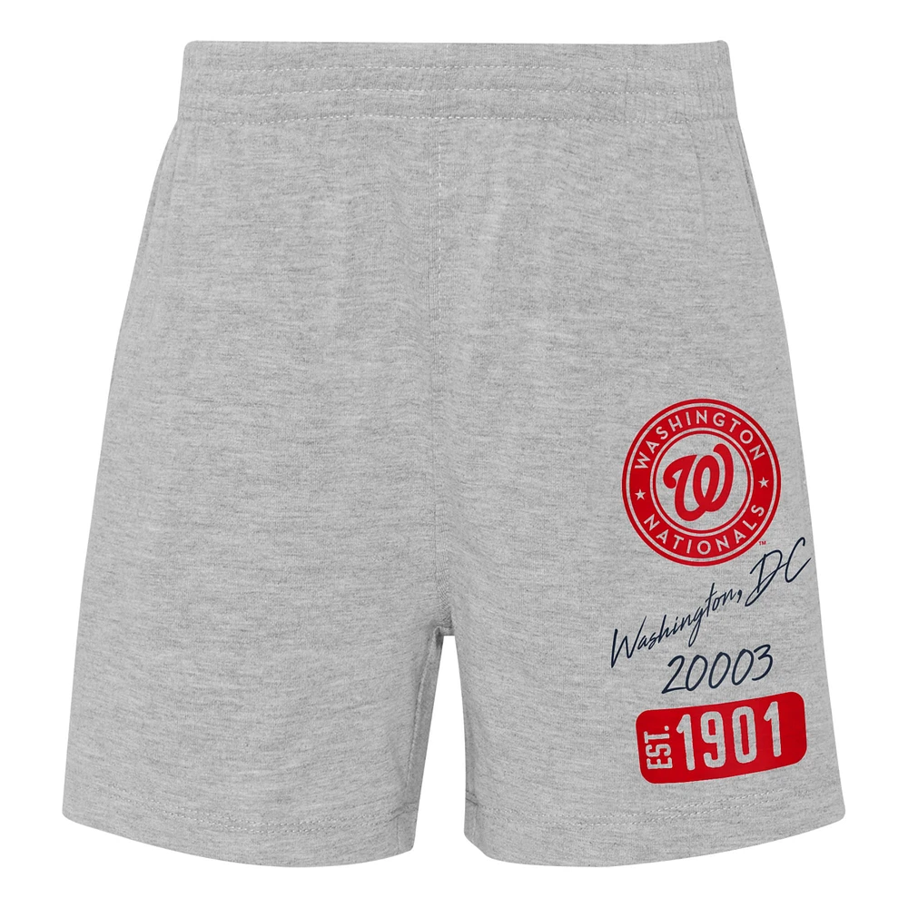 Ensemble de t-shirt et short deux pièces Groundout Baller Raglan pour tout-petit bleu marine/gris chiné Washington Nationals