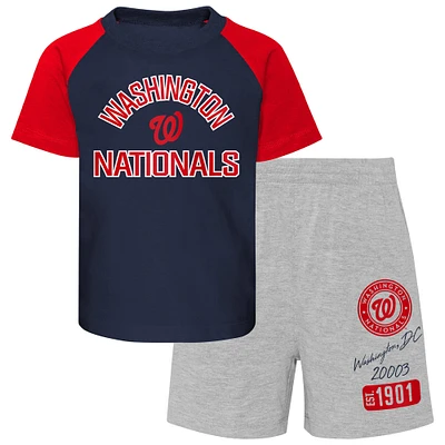 Ensemble de t-shirt et short deux pièces Groundout Baller Raglan pour tout-petit bleu marine/gris chiné Washington Nationals