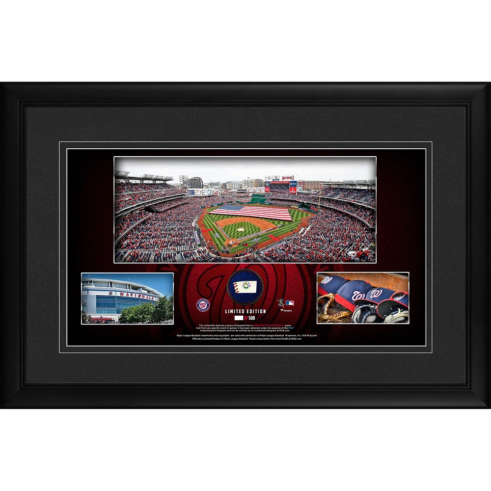 Washington Nationals Encadré 25,4 x 45,7 cm Stadium Panoramique Collage avec un morceau de baseball utilisé pour le jeu – Édition limitée de 500