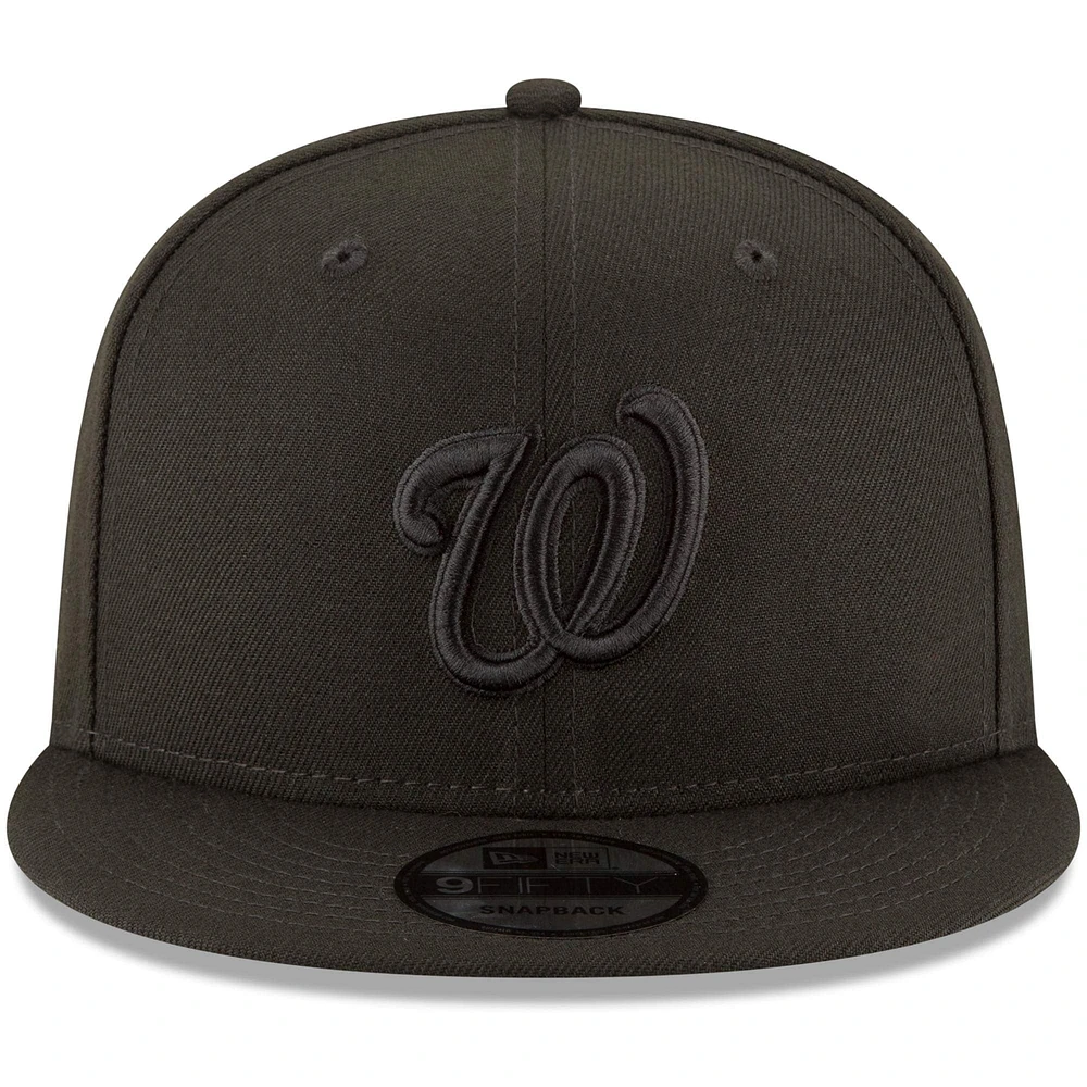 Washington Nationals New Era Black on Black 9FIFTY Team Snapback Adjustable Hat - Black