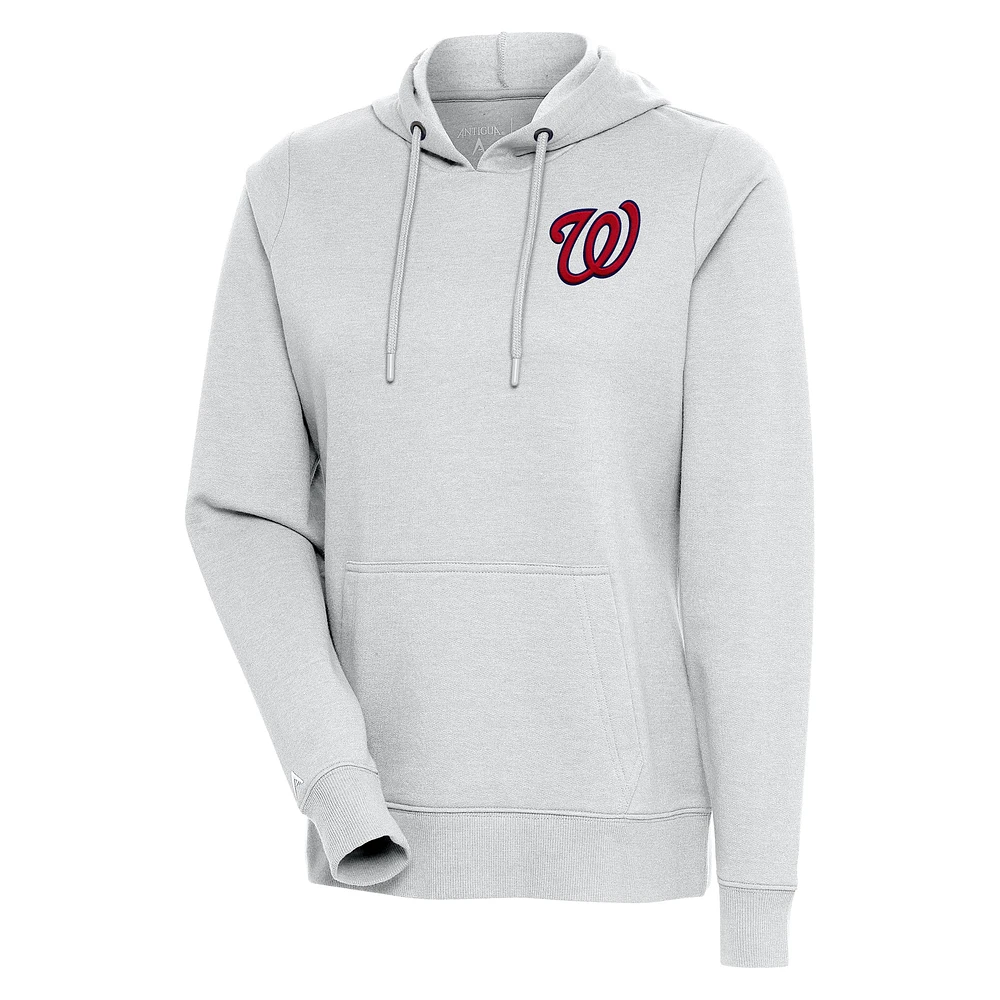 Women's Antigua Heather Gray Washington Nationals Action Pullover Hoodie