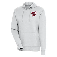 Women's Antigua Heather Gray Washington Nationals Action Pullover Hoodie