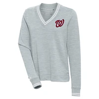 Women's Antigua  Heather Gray Washington Nationals Parker V-Neck Pullover Sweatshirt
