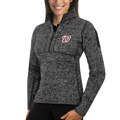 Women's Antigua Heathered Charcoal Washington Nationals Fortune Half-Zip Pullover Sweater