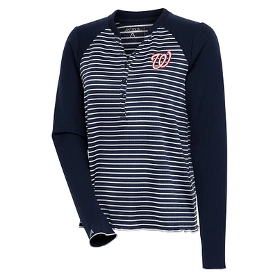 Women's Antigua  Navy/White Washington Nationals Maverick Henley Long Sleeve T-Shirt