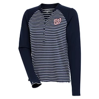 Women's Antigua  Navy/White Washington Nationals Maverick Henley Long Sleeve T-Shirt