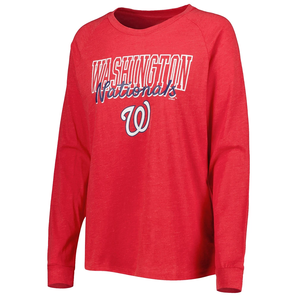 Women's Concepts Sport Heather Red Washington Nationals Meter Knit Raglan Long Sleeve T-Shirt & Shorts Sleep Set