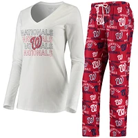 Concepts Sport Blanc/Rouge Washington Nationals Flagship T-shirt et pantalon à col en V manches longues pour femme