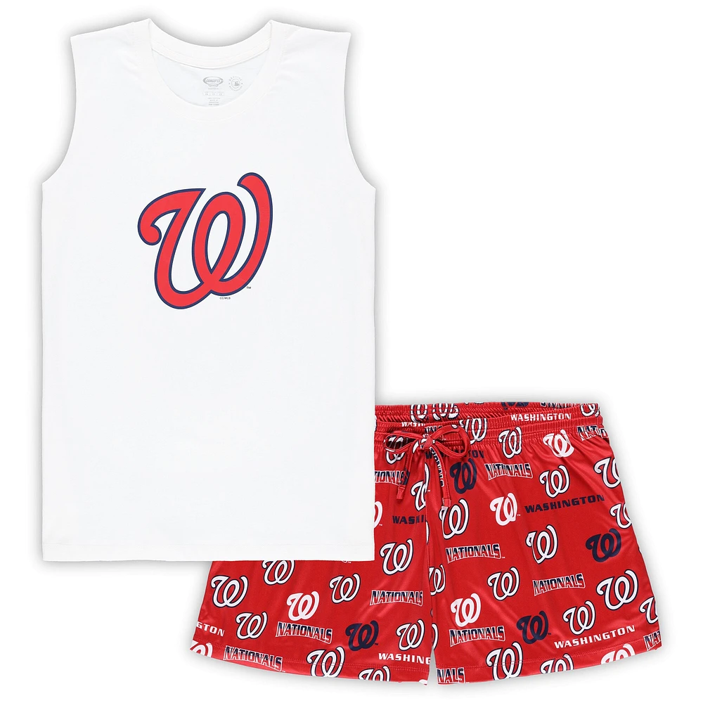 Women's Concepts Sport White/Red Washington Nationals Plus Tank Top & Shorts Sleep Set