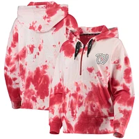 Women's DKNY Sport White/Red Washington Nationals Dakota Tie-Dye Half-Zip Hoodie