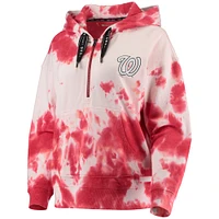 Women's DKNY Sport White/Red Washington Nationals Dakota Tie-Dye Half-Zip Hoodie