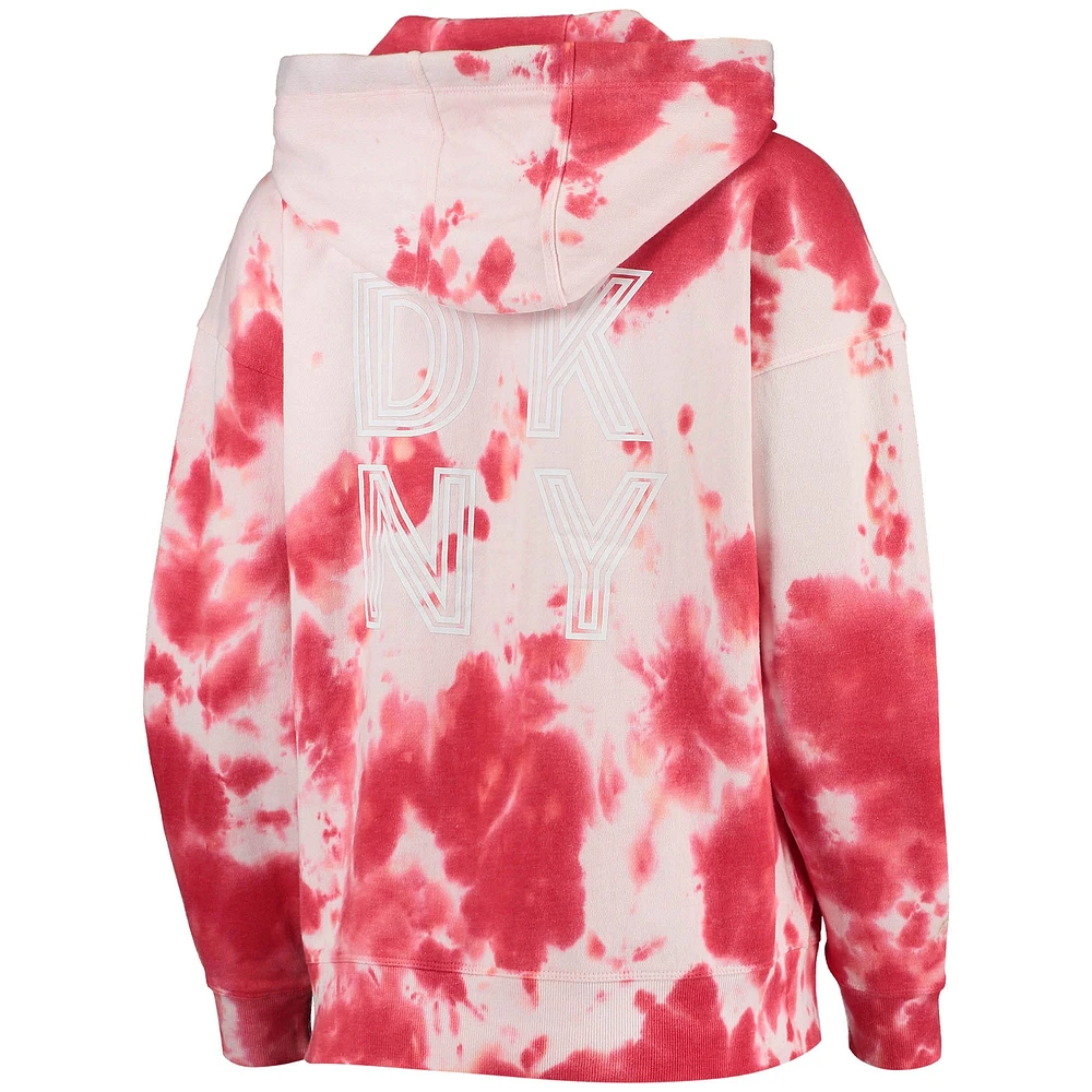 Women's DKNY Sport White/Red Washington Nationals Dakota Tie-Dye Half-Zip Hoodie