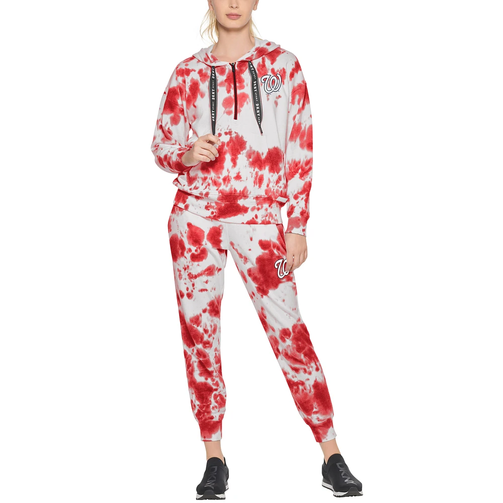 Women's DKNY Sport White/Red Washington Nationals Dakota Tie-Dye Half-Zip Hoodie