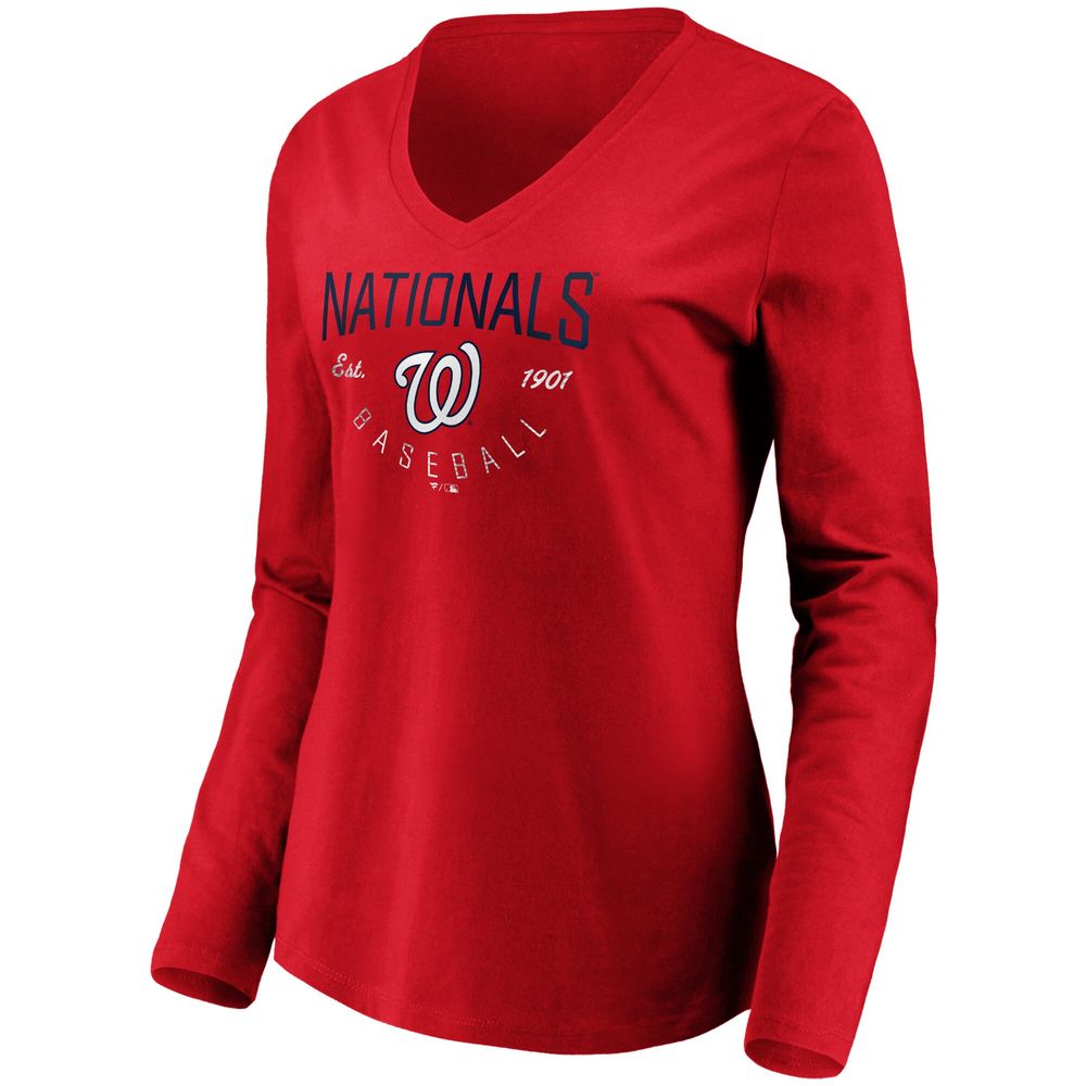 Fanatics Branded Women's Fanatics Branded Red Washington Nationals Core  Live For It V-Neck Long Sleeve T-Shirt