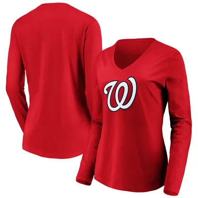 Washington Nationals Fanatics Branded Women's Official Logo Long Sleeve V-Neck T-Shirt - Red