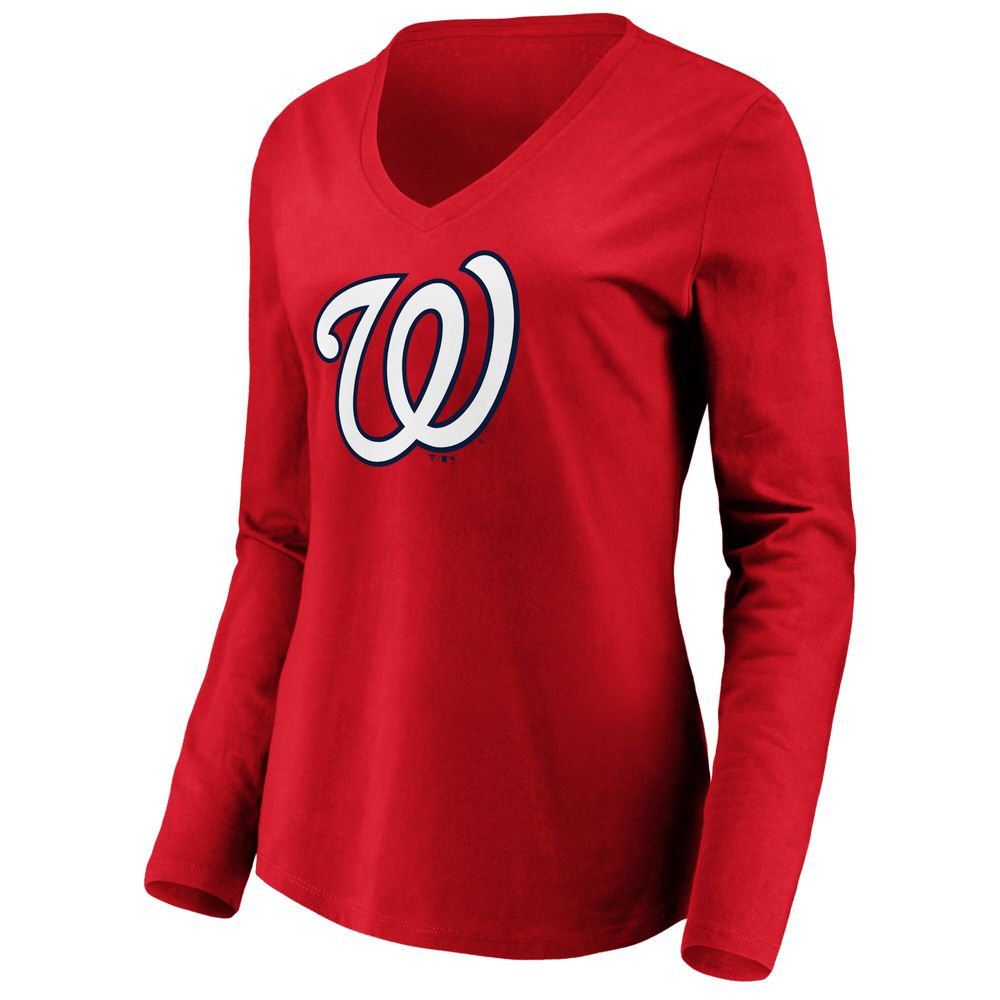 Fanatics Branded Women's Fanatics Branded Red Washington Nationals Official  Logo Long Sleeve V-Neck T-Shirt
