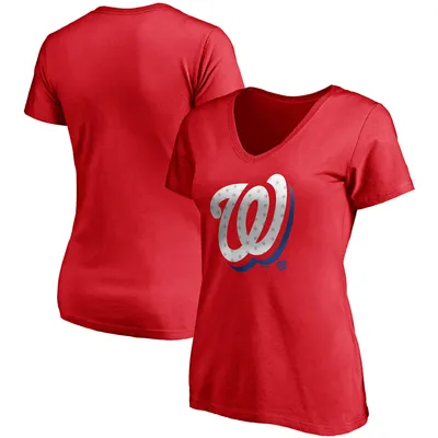 Washington Nationals Fanatics Branded Women's Red White & Team V-Neck T-Shirt